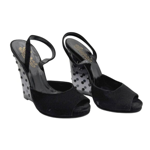 Gucci Black Studded Wedge Slingback Heels - size 6.5 - Picture 2 of 10